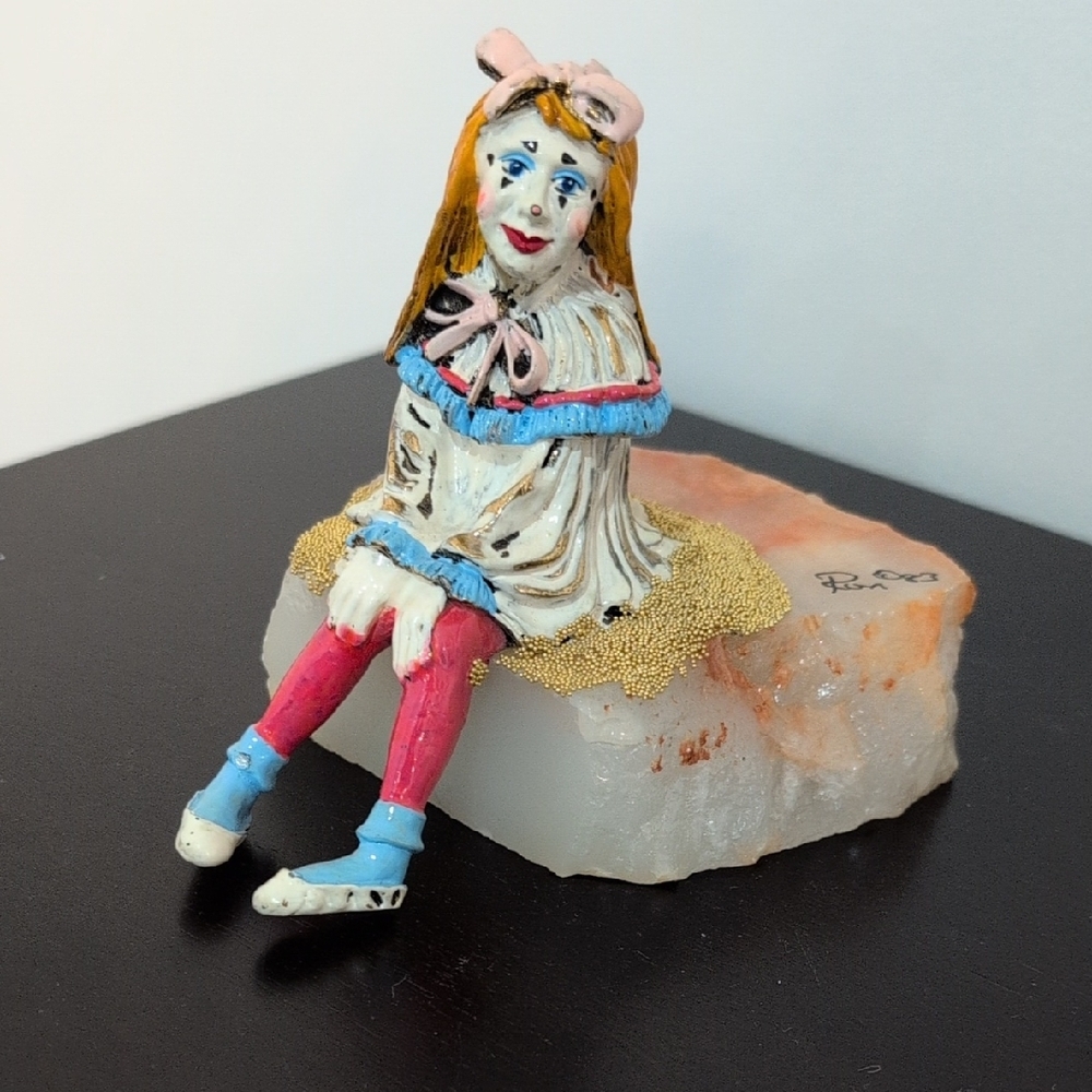 Ron Lee - Artist - Rare 1983 Girl Clown Bronze Figurine on Marble Base 4.5" Tall